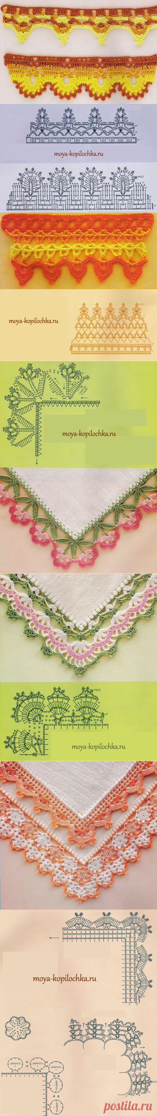 42 ОБРАЗЦА ВЯЗАНОГО КРУЖЕВА ДЛЯ ОТДЕЛКИ КРАЯ ИЗДЕЛИЯ СО СХЕМАМИ