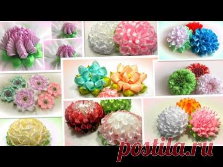 Мои цветы из атласных лент, работы канзаши Лерита 🌼 satin ribbon flower, kanzashi