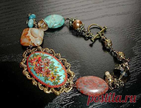 Lovely Turquoise clay, Multi Jasper ,smokey quartz and Pearl bracelet…