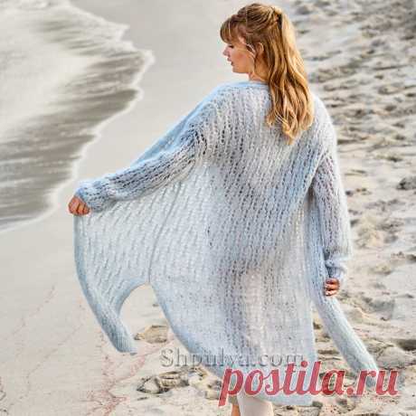 Ажурный длинный кардиган с боковыми разрезами. Спицами. / Shpulya.com