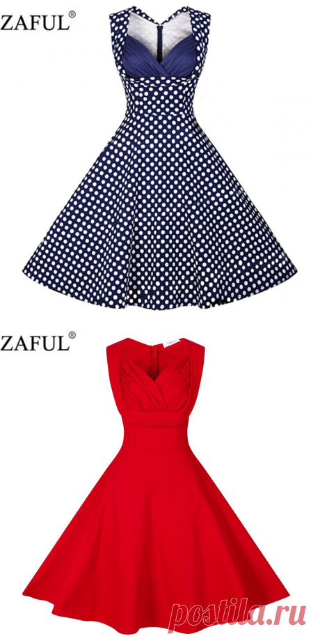 ZAFUL плюс размер Женщин Dress Винтаж халат Лето feminino Рокабилли Ретро Рукавов Красная Точка Свинг Партия Короткие Платья Vestidos купить на AliExpress
