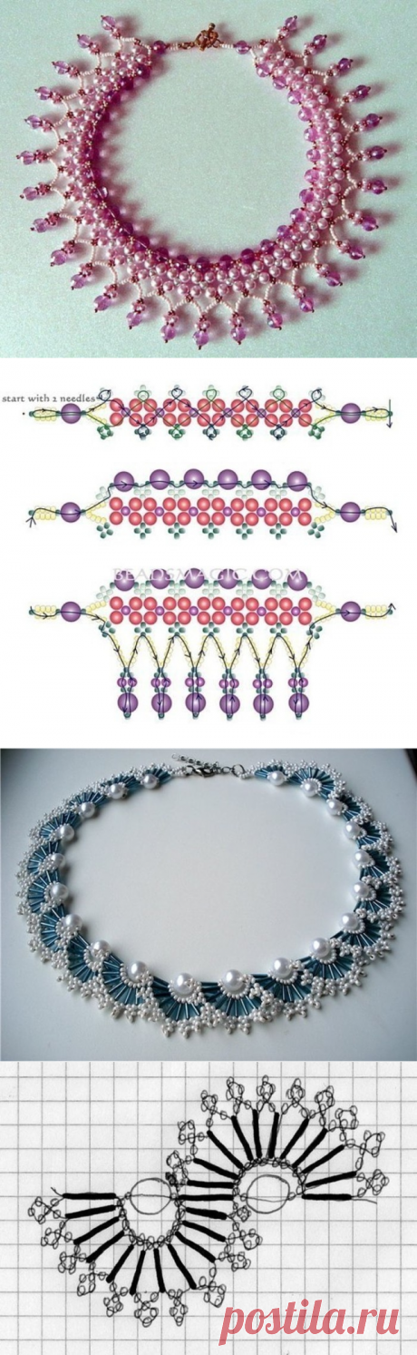 Ожерелья из бисера и бусин. Схемы плетения