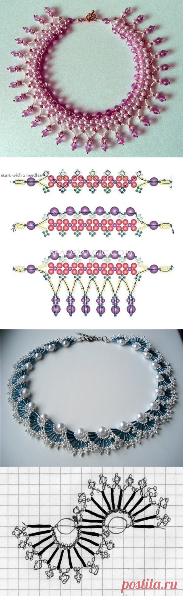 Ожерелья из бисера и бусин. Схемы плетения