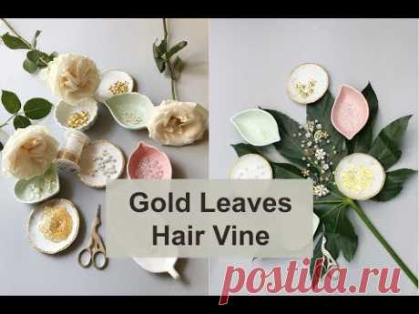 DIY Gold Leaves And Painted Metal Flowers Hair Pin - Tutorial for Hair Accessory