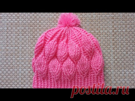 МК шапка рельефным узором листики крючком