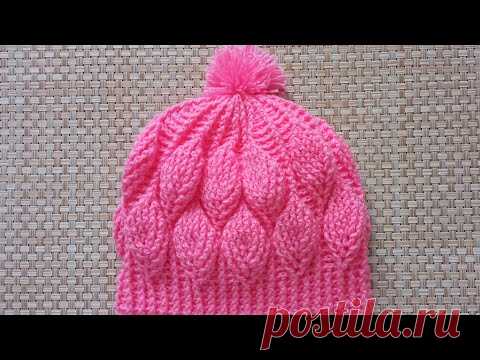 МК шапка рельефным узором листики крючком