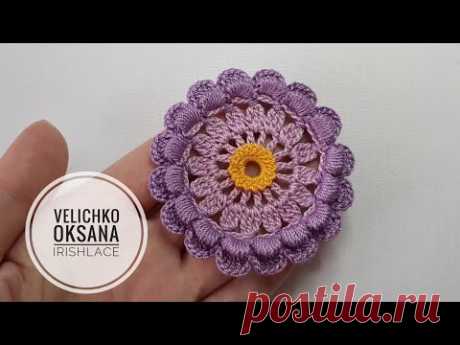 Цветок крючком.  Мотив для ирландского кружева. Irish lace.