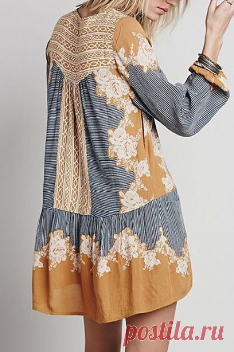 Floral Print Spliced Pocket Loose-Fitting Dress YELLOW: Bohemian Dresses | ZAFUL