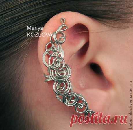 Кафф правое/левое ушко &quot;Серебристые Завитки Волшебства&quot; ear cuff - металлический кафф