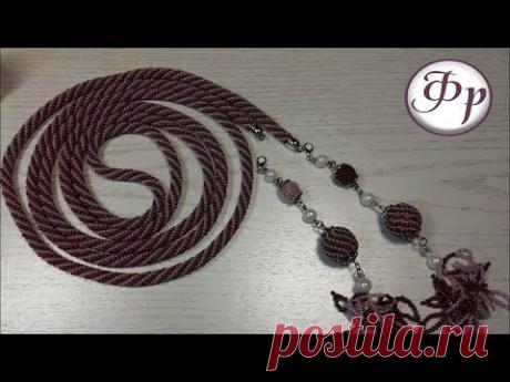 Master class - Lariat &quot;Purple falling leaves.&quot; Knit bundle of beads and draw it stylish pendants
