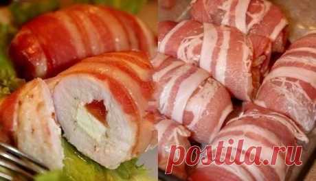 Как приготовить блюдо &quot;рулетики из куриного филе с сыром фета и помидорами, в беконе&quot; - рецепт, ингридиенты и фотографии | sloosh