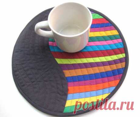 Modern Patchwork Mug Rug or Quilted Wall Hanging - Bright Stripes