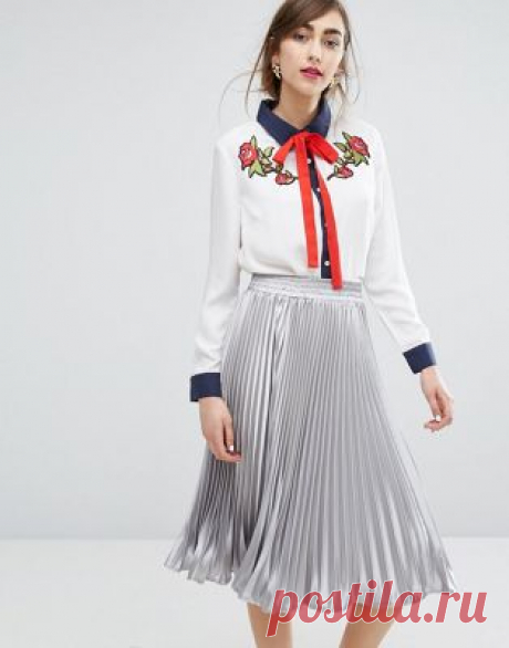E.F.L.A Tie Neck Shirt With Flower Patches at asos.com Discover Fashion Online