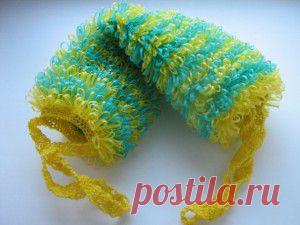 Мастер-класс вязания мочалки цилиндрической с двумя ручками (окончание)