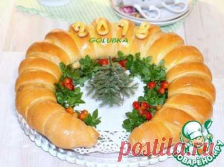 Калач "Подкова" с грибами и курицей - кулинарный рецепт