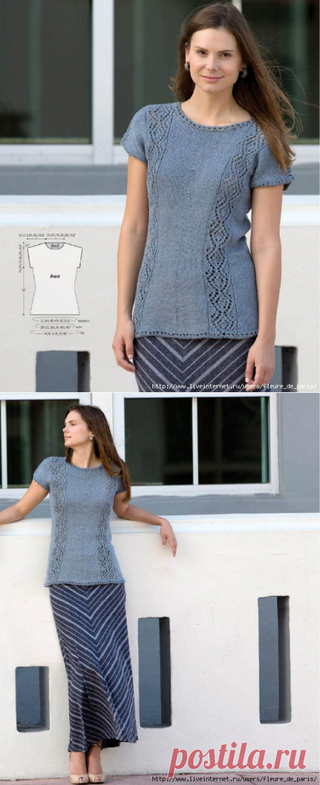 топ с ажурными дорожками (Knitter's Magazine Spring 2015)