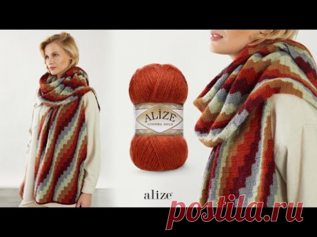 Вязаная крючком шаль с узором Барджелло из пряжи Alize Angora Gold