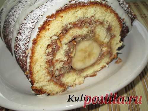 Бисквитный рулет с бананами | Вкусные Рецепты