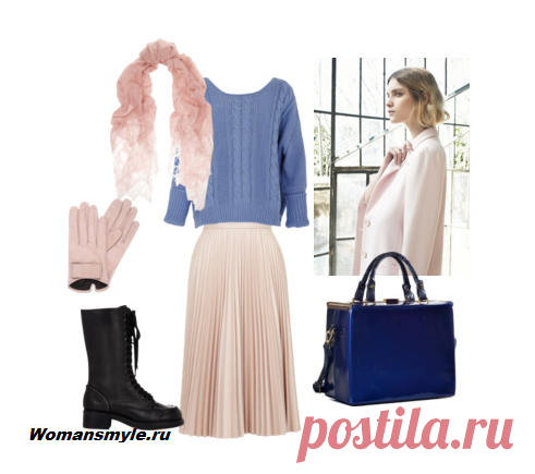 Воздушная юбка длины миди с толстым свитером