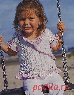 Ажурный пуловер с розовой каймой. Вязание для детей / Детское / Спицами