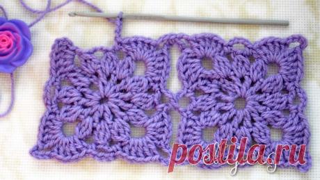 Безотрывное вязание квадратных мотивов | Вязание крючком от Елены Кожухарь