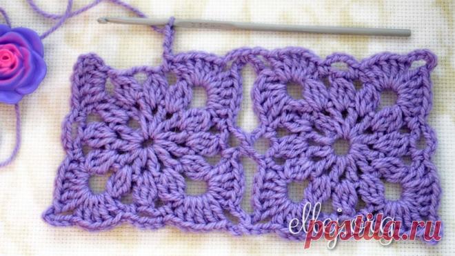 Безотрывное вязание квадратных мотивов | Вязание крючком от Елены Кожухарь