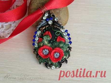 Делаем кулон "Маки". Making pendant "Poppies".