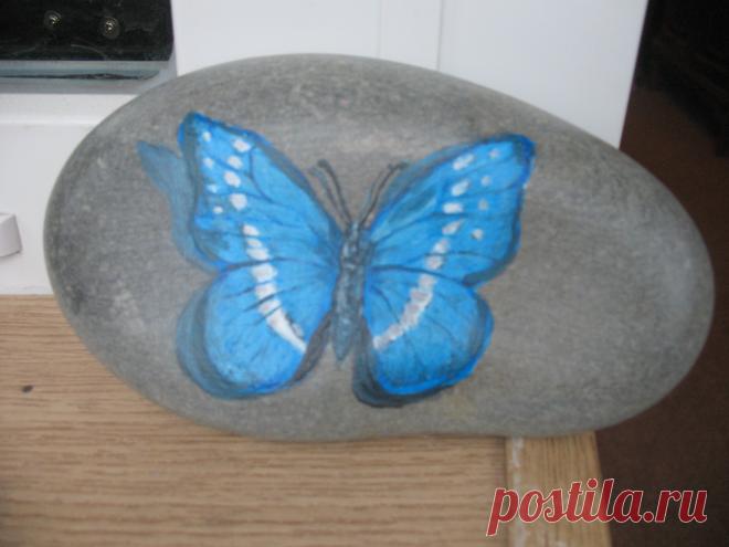 Голубая бабочка. Рисунок на камне.