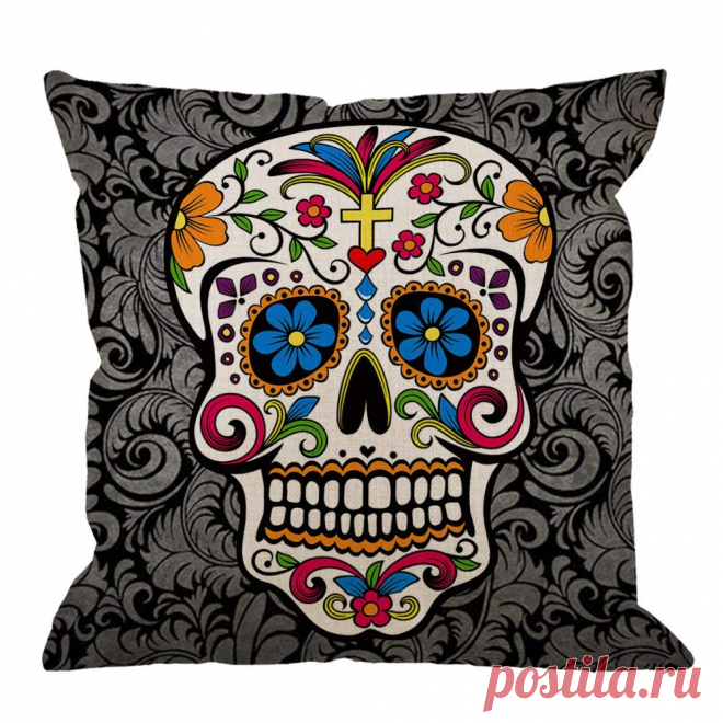 Amazon.com: Skull Pillow Case Decor by HGOD DESIGNS Colorful Sugar Skull Cotton Linen Square Cushion Cover Standard Pillowcase for Men Women Kids Home Decorative Sofa Armchair Bedroom Livingroom 18 x 18 inch: Home & Kitchen