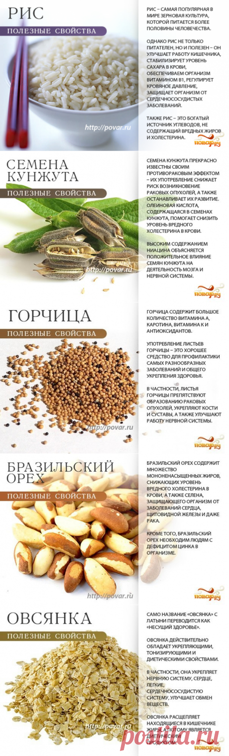 Полезные таблицы. Крупы. Орехи, сухофрукты, специи.