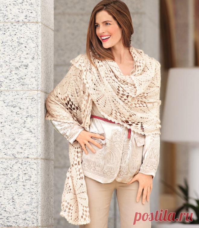 Ажурный шарфик из мотивов. Крючком. / knittingideas.ru