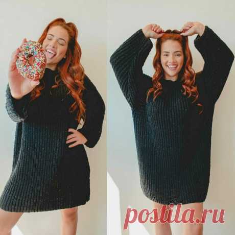 Тёмно-графитовое платье-свитер спицами. Схема и выкройка – Paradosik Handmade - вязание для начинающих и профессионалов