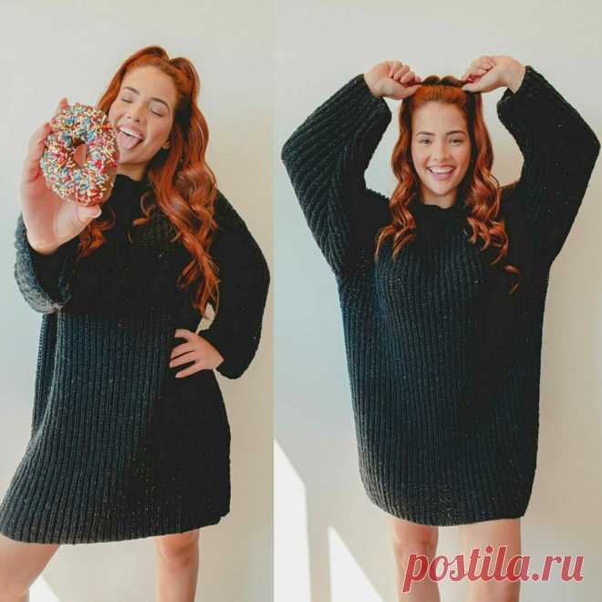 Тёмно-графитовое платье-свитер спицами. Схема и выкройка – Paradosik Handmade - вязание для начинающих и профессионалов