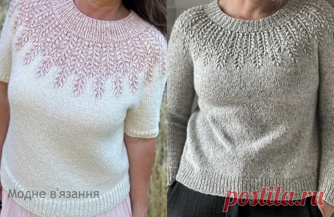 В'язаний пуловер Field Sweater з красивою текстурною кокеткою із колосків - Модне в'язання  М'який і затишний пуловер Field Sweater від Camilla Vad - це надзвичайно гарна модель із красивим візерунком із колосків по кокетці.