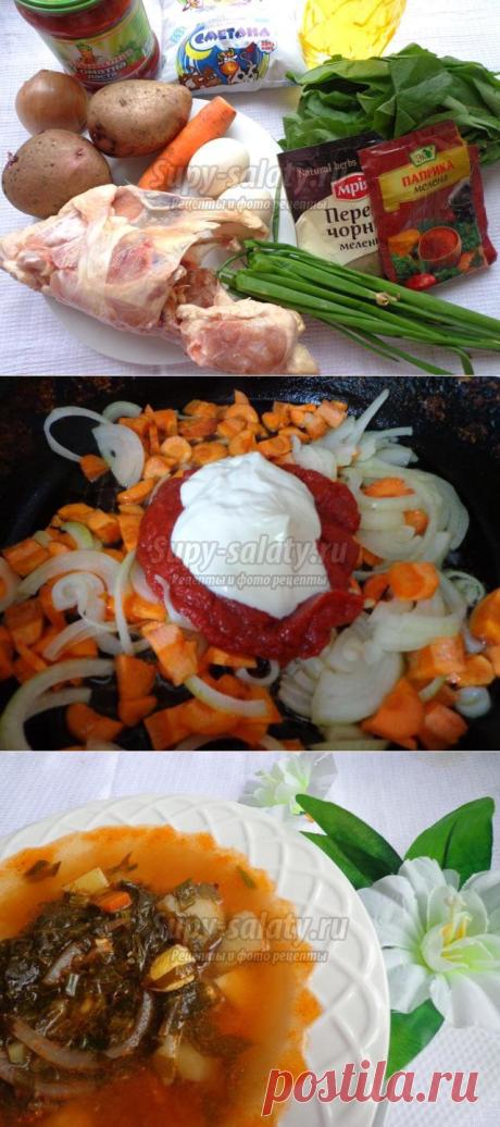 Зеленый борщ с куриными спинками. Рецепт с пошаговыми фото