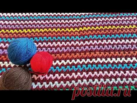 Шикарный плед крючком из остатков пряжи