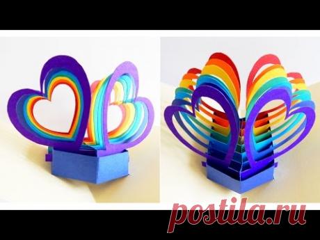 Pop up card (twin hearts) - learn how to make a popup heart greeting card - EzyCraft