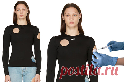 В продаже появилась кофта с дырой для прививки. Итальянский бренд Off-White добавил в новую линейку облегающую кофту с дырами. В продаже люксовой марки появился хлопковый лонгслив черного цвета с несколькими круглыми дырами: на ключице, плече и нижней части вещи. «Первая дырка — для укола вакцины, а вторая — для аппарата ИВЛ», — написал один из юзеров.