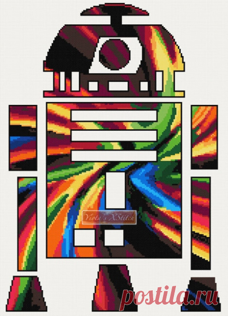 R2D2 counted cross stitch kit R2D2 star wars counted cross stitch kit.Counted cross stitch kit with whole stitches only. Kit contains: Cross stitch pattern with black and white symbols Fabric - see options available Threads pre-wound on plastic card bobbins Needle Instructions