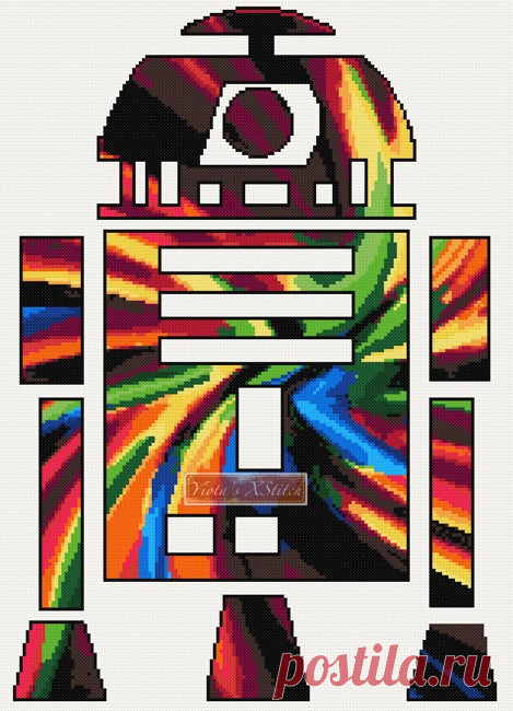 R2D2 counted cross stitch kit R2D2 star wars counted cross stitch kit.Counted cross stitch kit with whole stitches only. Kit contains: Cross stitch pattern with black and white symbols Fabric - see options available Threads pre-wound on plastic card bobbins Needle Instructions
