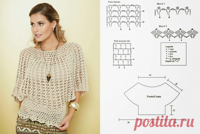 Crochê Tricô - Gráficos: Blusa em Crochê
