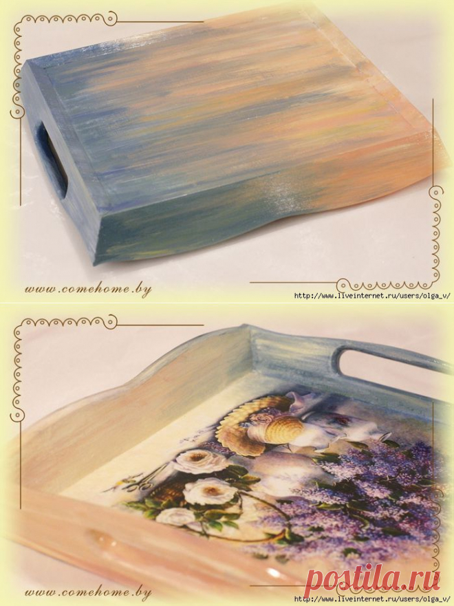 Декупаж деревянного подноса: мастер-класс ( и видео). Подрисовка фона в декупаже.