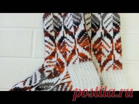 носки спицами " Листья", 2часть, жаккард. жаккардовые носки.