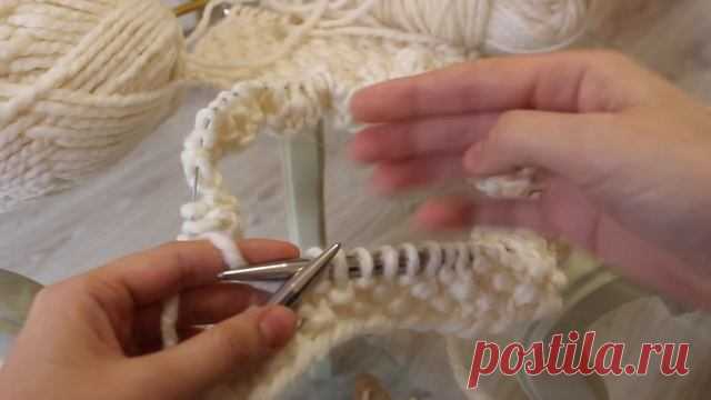 ШАРФ СНУД в 2 ОБОРОТА круговыми СПИЦАМИ. Снуд БЕЗ ШВА жемчужным узором