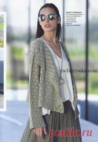 Летний жакет-накидка крючком. Жакет из прямоугольника крючком