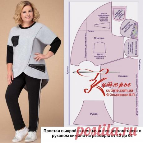 Простая выкройка для начинающих толстовки с рукавом кимоно | Шьем с Верой Ольховской | Яндекс Дзен