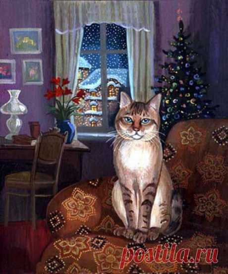 Christmas cats and New Year's cats painting. - Tatyana Rodionova