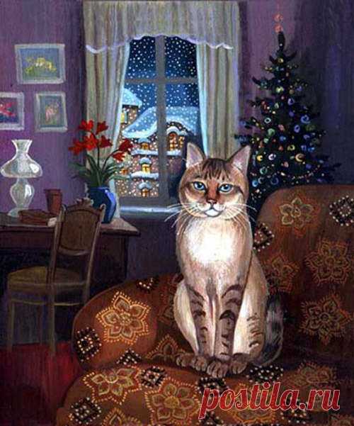Christmas cats and New Year's cats painting. - Tatyana Rodionova