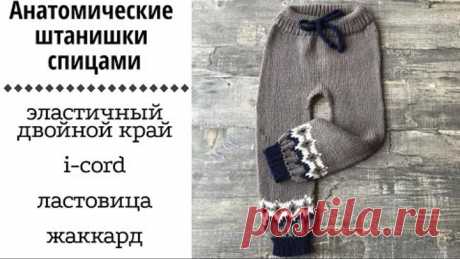 Анатомические штанишки спицами || эластичный двойной край, i-cord, ластовица, жаккард ||