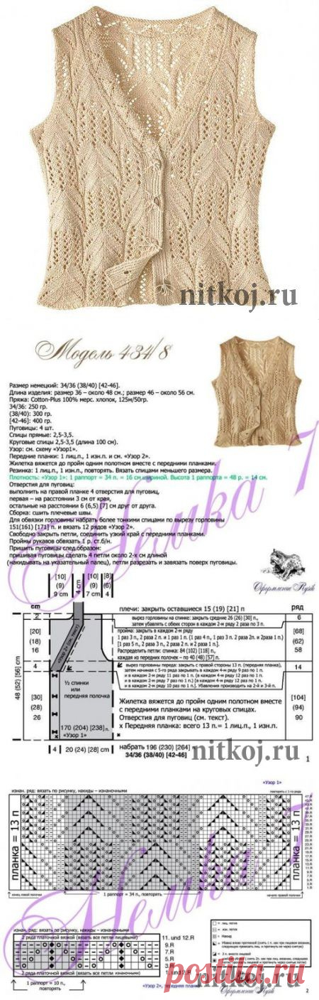 Ажурный жилет спицами » Ниткой - вязаные вещи для вашего дома, вязание крючком, вязание спицами, схемы вязания